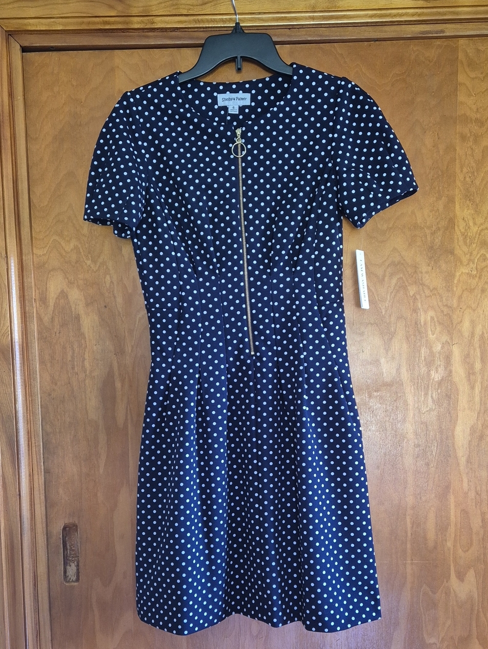 Shelby & Palmer Navy and White Polka Dot 1/2 Zip-Front Mini Dress, size 8